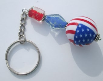 Key Chain American Flag Red White Blue maybe green charm handmade key chain Gift for her by Ziporgiabella