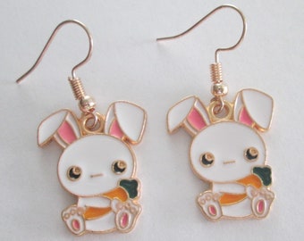 Pierced Earrings Enamel Bunny with Carrot charm Earrings Easter Bunny handmade Gift for Her earrings by Ziporgiabella