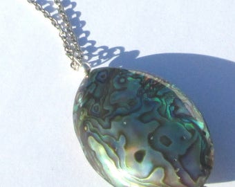 Necklace Abalone Pendant Abalone Shell Puffed Oval Pendant handmade Beach Accessory necklace Gift For Her by Ziporgiabella