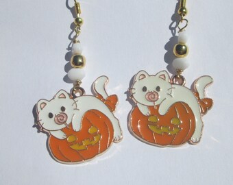 Halloween Pierced Earrings Cat Enamel Charm handmade Gift for Her earrings by Ziporgiabella