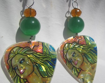 Pierced Earrings Vixen design guitar pick pierced handmade earrings Gift for Her by Ziporgiabella