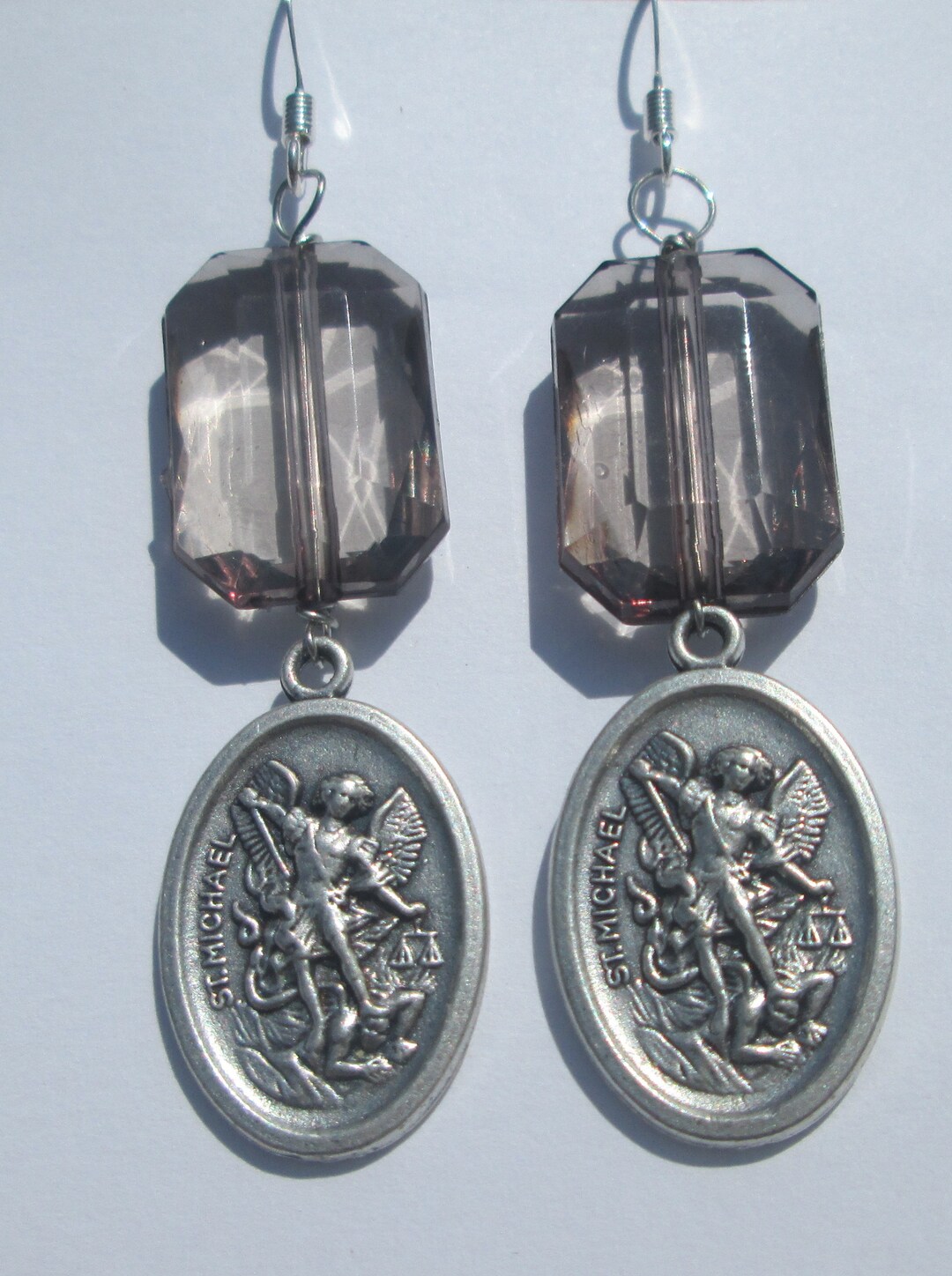 Pierced Earrings St. Michael Religious Medal Charm Handmade Etsy