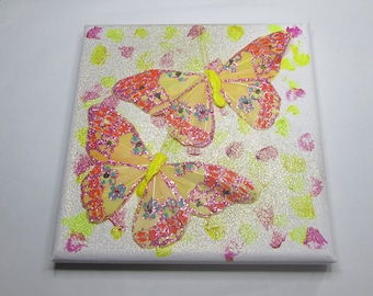 Butterfly Wall Art OOAK Small Square Art with butterflies Gift for Her handmade by Ziporgiabella