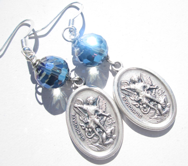 Pierced Earrings St. Michael Religious Medal Charm Handmade Etsy