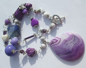 Necklace Purple Agate Amethyst Stones Beads Eclectic OOAK Design handmade necklace Gift for her by Ziporgiabella