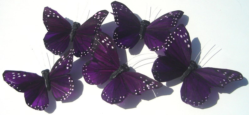 6 SIX Butterfly Hair Clips Violet Purple feather butterfly hair clip handmade Gift For Her Butterfly Accessory by Ziporgiabella image 2