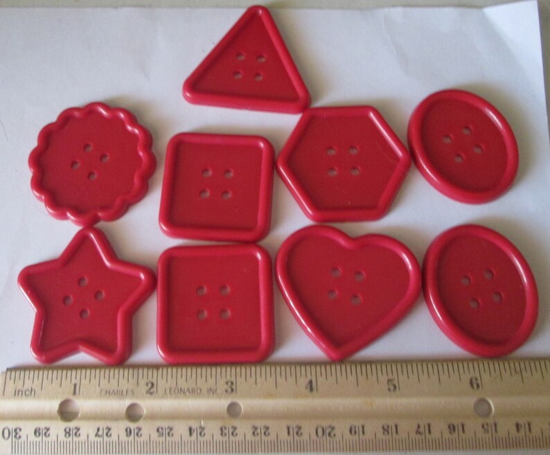 9 Jumbo Red Assorted Shapes Plastic Buttons New Destash Etsy