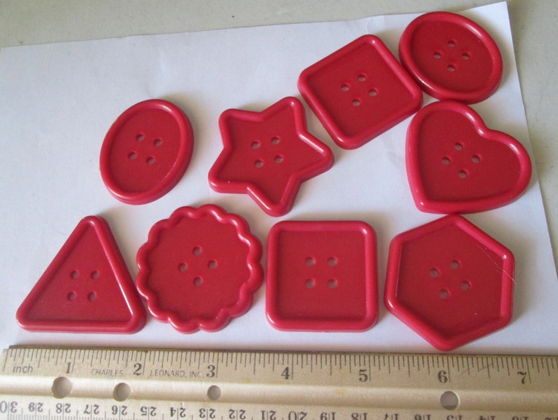 9 Jumbo Red Assorted Shapes Plastic Buttons New Destash Etsy