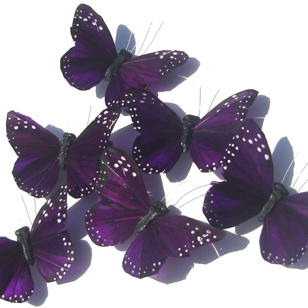 6 (SIX) Butterfly Hair Clips Violet Purple feather butterfly hair clip handmade Gift For Her Butterfly Accessory by Ziporgiabella