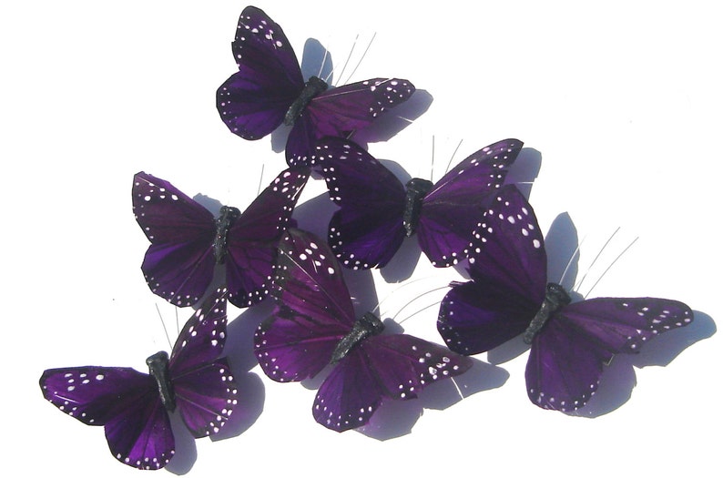 6 SIX Butterfly Hair Clips Violet Purple feather butterfly hair clip handmade Gift For Her Butterfly Accessory by Ziporgiabella 画像 1