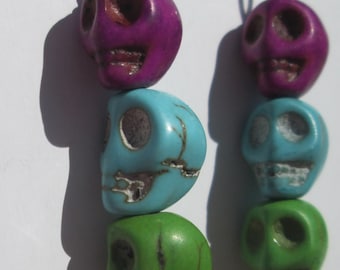 Pierced Earrings small purple blue green skull stack handmade Gift for Her by Ziporgiabella