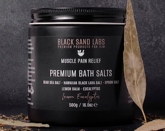 Dead Sea Bath Salt Blend - Lemon Eucalyptus; Premium Blend of Dead Sea Salts, Hawaiian Black Lava Salts, Epsom Salts & Botanicals - 250-500g