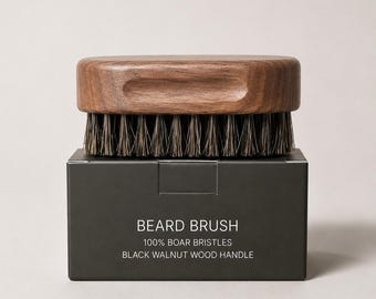 Travel Beard Brush for Men – 100% Boar Bristle - Black Walnut Handle – Natural Bristles for Beard Grooming & Conditioning – Fine Beard Brush
