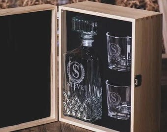 Personalized Whiskey Decanter Set with Wood Box, Groomsmen Gifts, Groomsman Gift, Best Man Gift, Gift for Dad