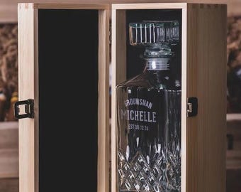 Personalized Whiskey Decanter Set with Wood Box, Groomsmen Gifts, Groomsman Gift, Best Man Gift, Gift for Dad, Bachelor Party Gifts