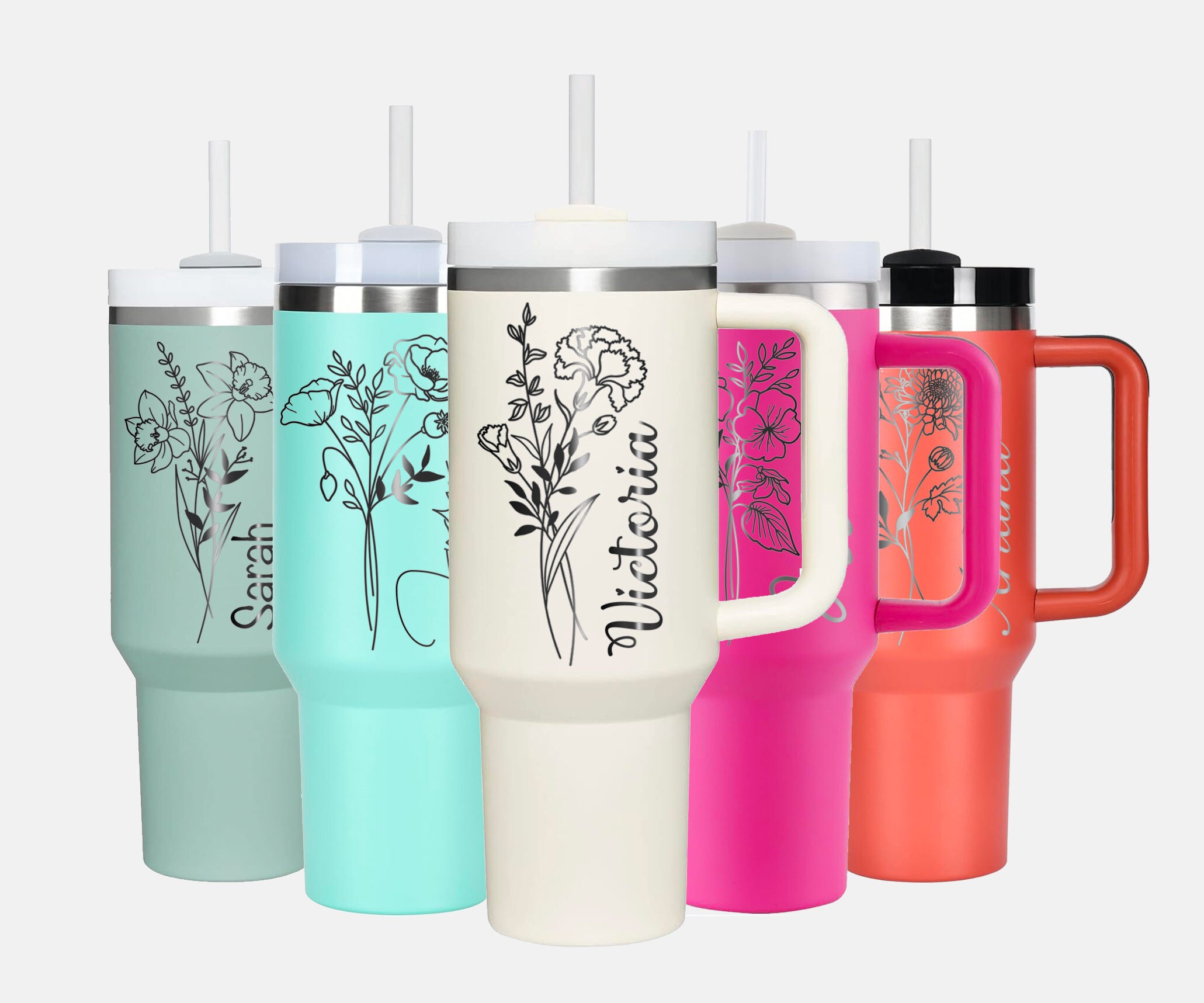 Personalized Birth Flower 40oz Tumbler | Custom Bridesmaid, Mom, Gift for Girls' Trip & Vacation
