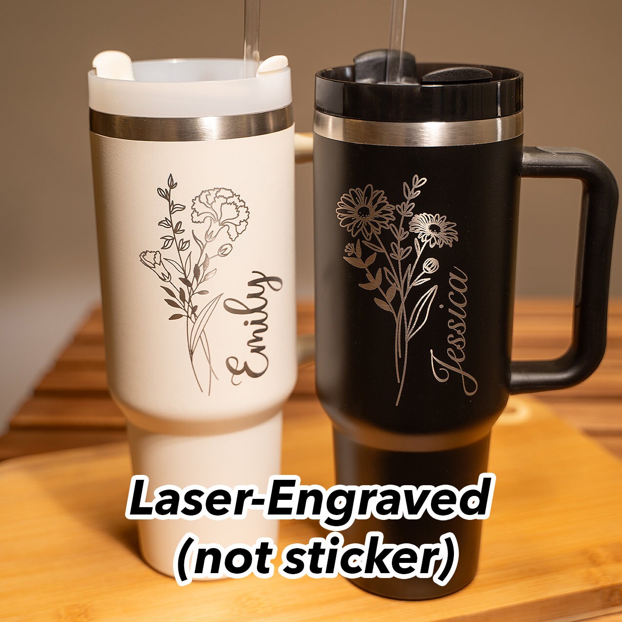 Personalized Birth Flower 40oz Tumbler | Custom Bridesmaid, Mom, Gift for Girls' Trip & Vacation