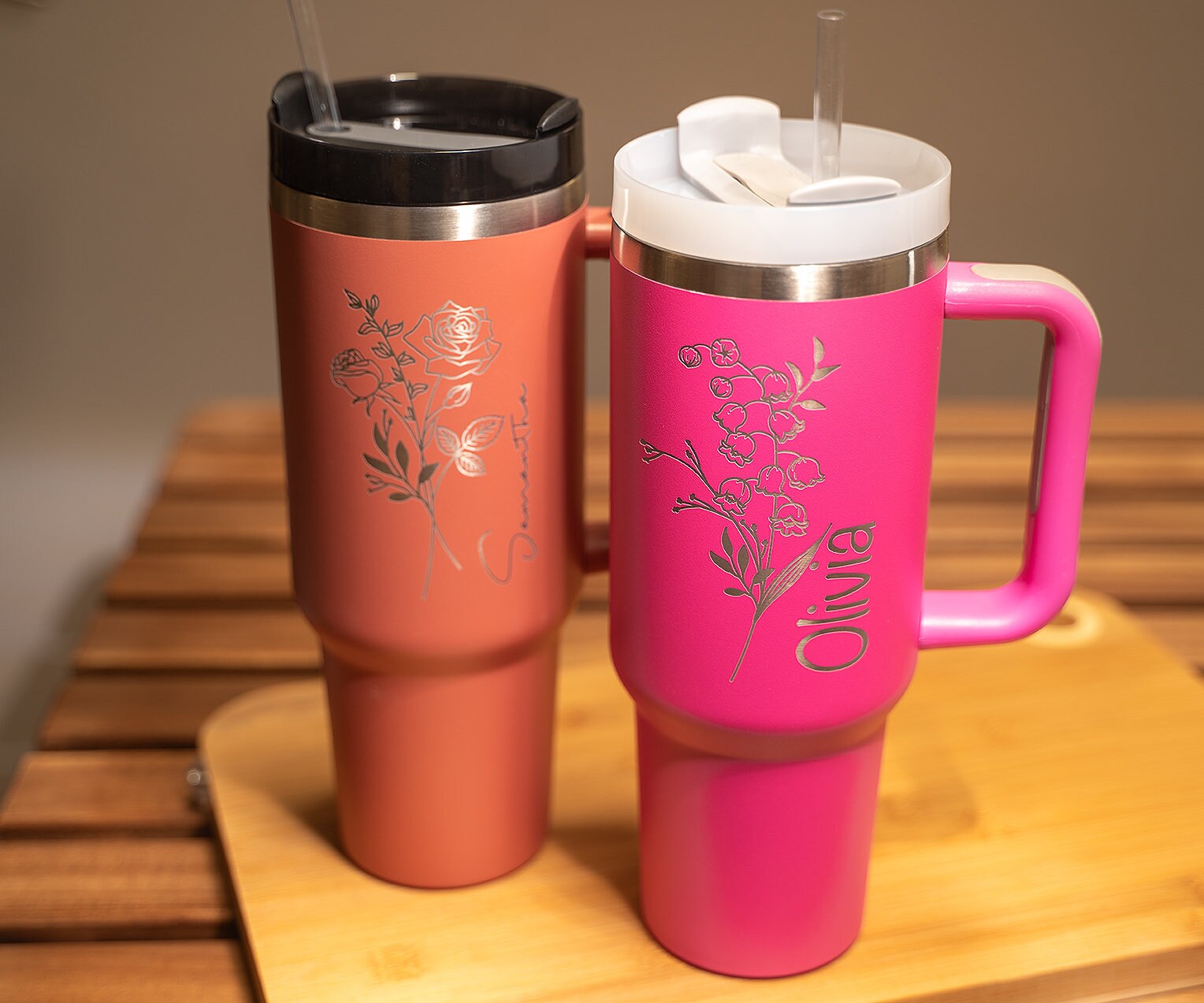 Personalized Birth Flower 40oz Tumbler | Custom Bridesmaid, Mom, Gift for Girls' Trip & Vacation