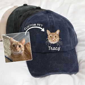Custom Cat Embroidered Hat Using Pet Photo, Personalized Pet Hat, Custom Cat Baseball Cap, Christmas Gift For Her, Cat Hat For Cat Mom