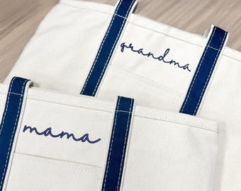 Custom Mama Embroidered Tote Bag, Personalized Mothers Day Gift for Mom, Grandma Tote Bag, Embroidered Tote Bag Gift for Grandma, Mimi, Nana