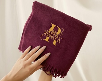 Embroidered Christmas Monogrammed Scarf, Personalized Winter Luxury Scarf Gift for Her, Unique Christmas Gift, Initial Gift