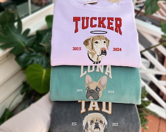 Custom Dog Sweatshirt, Embroidered Dog Hoodie, Custom Dog Face Embroidered Sweatshirt From Photo, Pet Lovers Gift, Christmas Gift For Mom