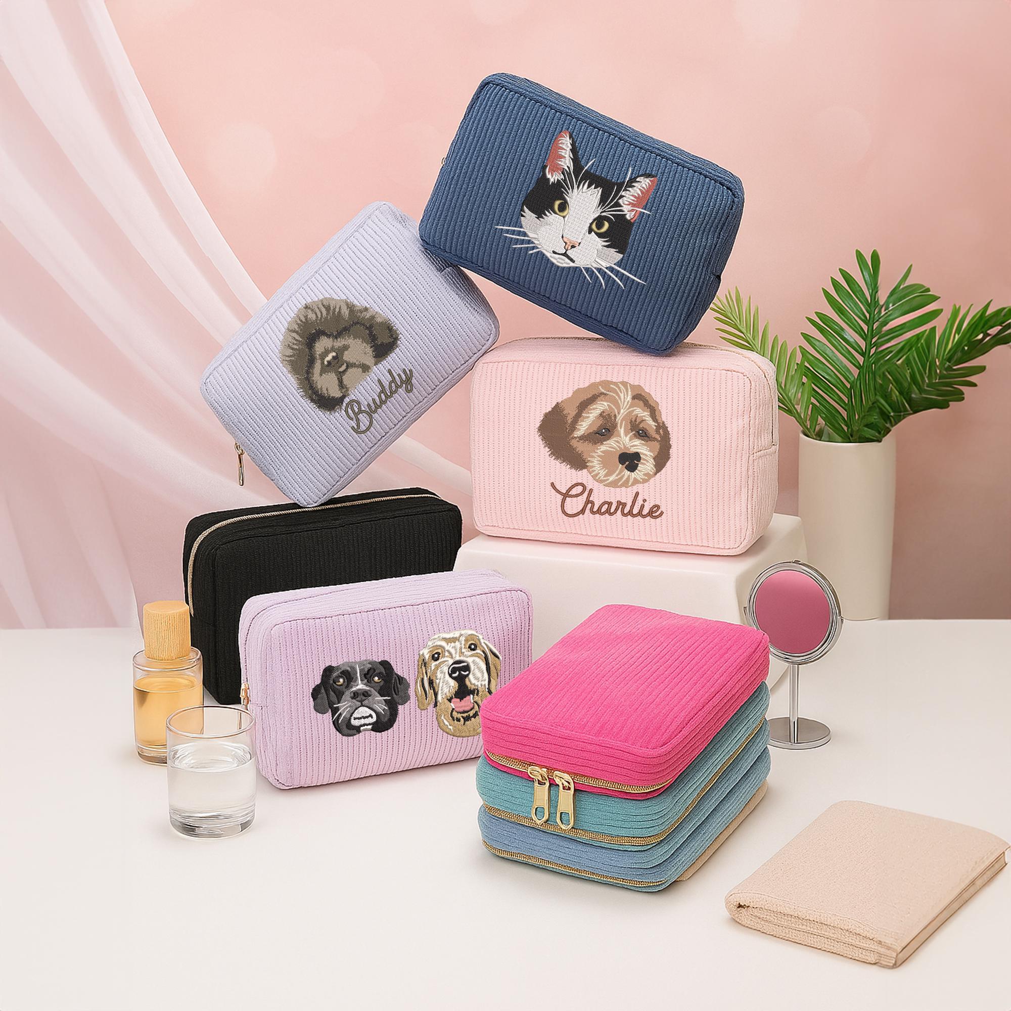 Custom Embroidered Makeup Bag – Personalized Pet Cosmetic Bag, Mother’s Day Gift for Mom, Travel Pouch for Women