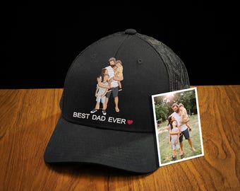 Custom Dad Hat Gift For Him, Portrait Embroidered Cap Using Photo, Personalized Dad Cap, Father's Day Gift For Dad, Custom Dad Photo Hat