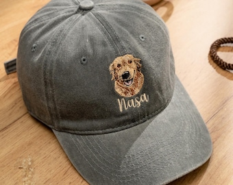 Personalized Embroidery Dog Photo Hat, Custom Dog Christmas Gift for Dog Mom, Dog Portrait Gift for Dog Lover