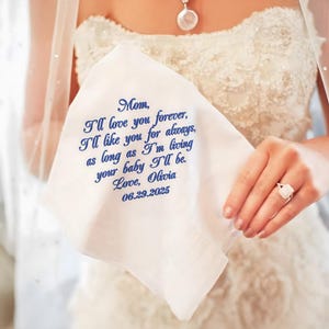 Mother of the Bride Wedding Handerchief, Custom Embroidered Hankies Gift from Daughter, Bride Embroidered Wedding Napkin, Mother in Law Gift