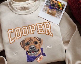 Pet Embroidered Sweatshirt, Embroidered Dog Hoodie, Custom Dog Face Embroidered Sweatshirt From Photo, Pet Lovers Gift, Gift For Mom
