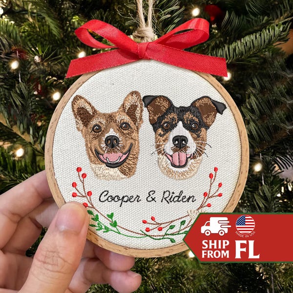 Personalized Embroidery Dog Photo Ornament, Custom Dog Christmas in Hoop, Dog Portrait Gift for Pet Owners