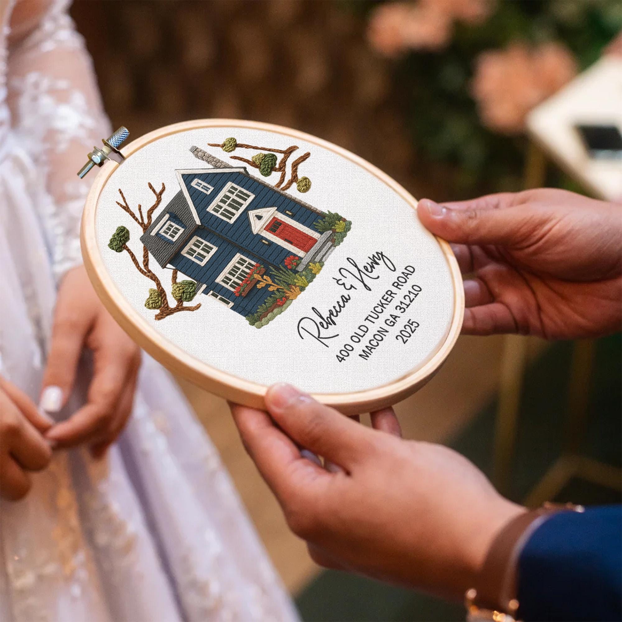 Custom Embroidered House Portrait Hoop – Personalized Housewarming Gift ...
