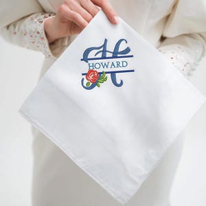 Embroidered Monogram Bride Handkerchief, Custom Embroidery Monogrammed Wedding Gift, Handkerchief Initial Something Blue Gift for Future Mrs