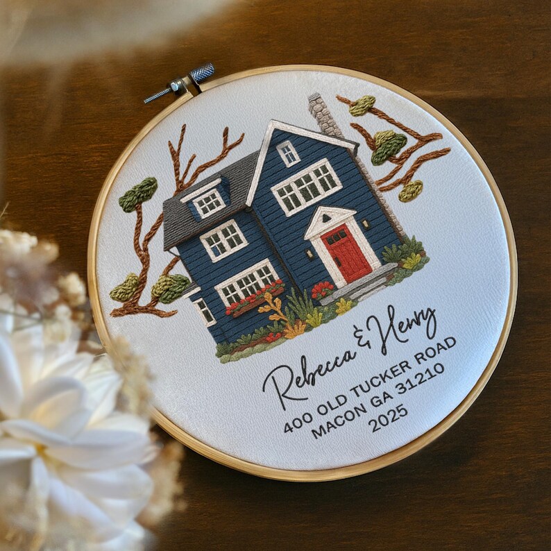 Custom Embroidered House Portrait Hoop – Personalized Housewarming Gift ...