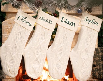 2024 Embroidered Christmas Stocking, Knitted Family Stocking, Christmas Family Gift, Personalized Xmas Stocking with Name, Holiday Stockings