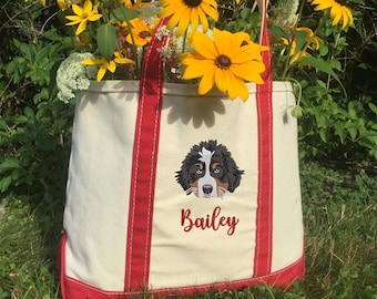 Custom Pet Embroidered Tote Bag, Personalized Mothers Day Gift for Mom, Dog Mom Tote Bag, Dog Bag Gift for Grandma, Embroidered Gift for Her