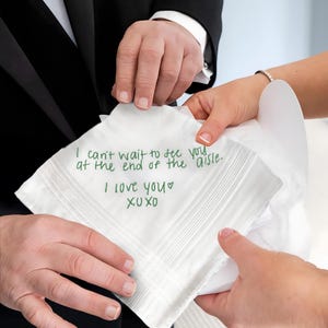 Embroidered Groom Wedding Handkerchief, Custom Handwriting Embroidered Handkerchief, Wedding Gift for Groom from Bride, Husband To Be Gift
