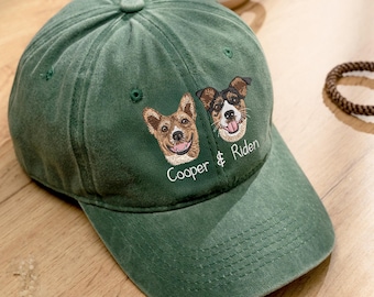 Personalized Embroidery Dog Portrait Hat, Custom Dog Christmas Baseball Cap, Dog Photo Gift for Dog Mom