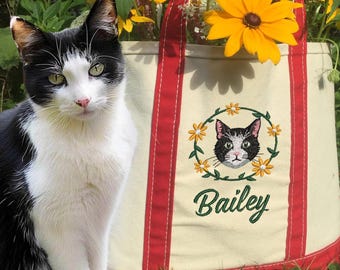 Personalized Mothers Day Gift for Mom, Custom Pet Embroidered Tote Bag, Dog Mom Tote Bag, Pet Portrait Embroidered Gift for Grandma, Nana