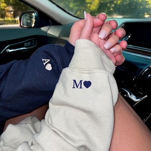 Personalized Embroidered Couple Hoodie Initial on Sleeve Matching Hoodies, Roman Numerals Anniversary Gift for Him, Valentines Gift for Her