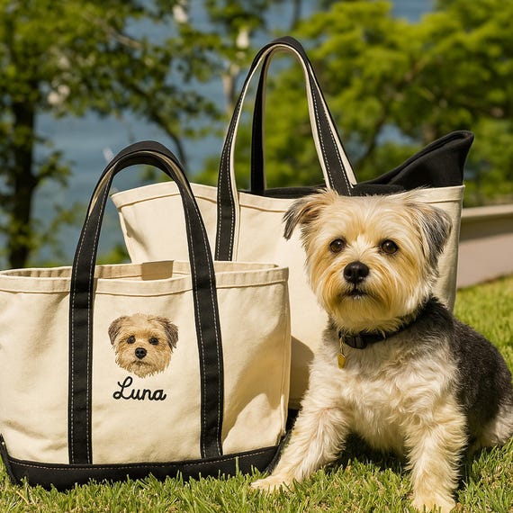 Custom Pet Embroidered Tote Bag, Personalized Gift For Mom, Mother's Day Gift, Dog Mom Tote Bag, Embroidered Gift For Her, Custom School Bag