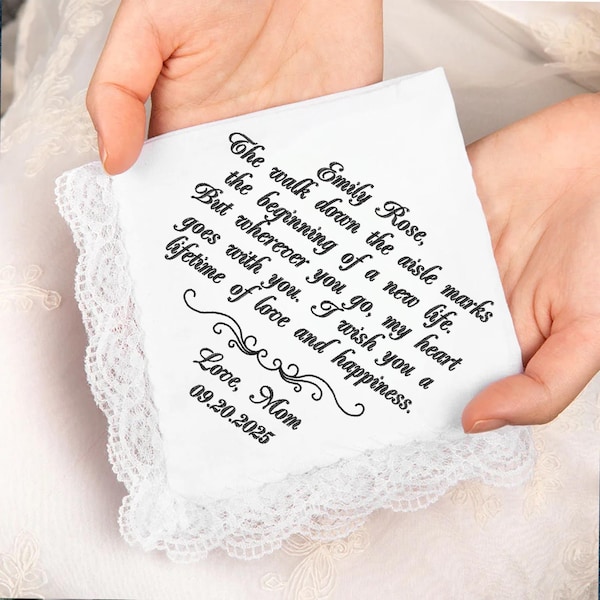 To My Daughter on Her Wedding Day Hankie, Custom Wedding Gift for Daughter from Parents, Something Blue Lace Handkerchief, Moving Away Gift