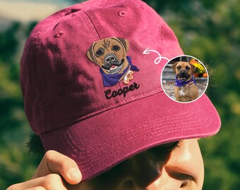 Custom Pet Embroidered Hat Using Pet Photo, Personalized Pet Hat, Custom Dog Baseball Cap, Christmas Gift For Her, Cat Hat For Cat Mom