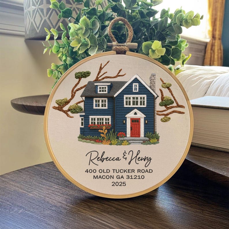 Custom Embroidered House Portrait Hoop – Personalized Housewarming Gift ...