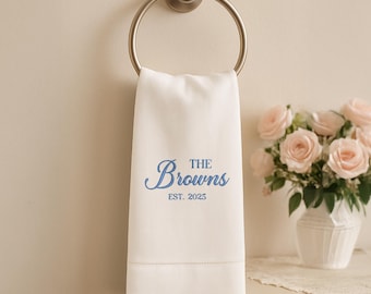 Custom Tea Towel Wedding Gifts, Personalized Last Name Kitchen Towel, Embroidered Hostess Housewarming Gift, New Home Gifts for Couple