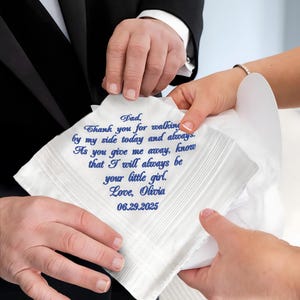 Personalized Handwritten Wedding Handkie, Embroidered Parents of The Bride Handkerchief, Custom Message Handkerchief for Dad Mom from Bride
