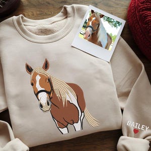 Pet Embroidered Sweatshirt, Embroidered Horse Hoodie, Custom Horse Embroidered Sweatshirt From Photo, Pet Lover Gift, Christmas Gift For Mom