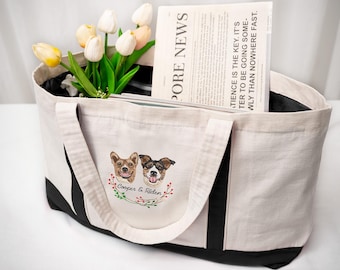 Custom Embroidered Dog Photo Tote Bag, Personalized Dog Mom Canvas Tote Bag, Christmas Pet Lover Gifts