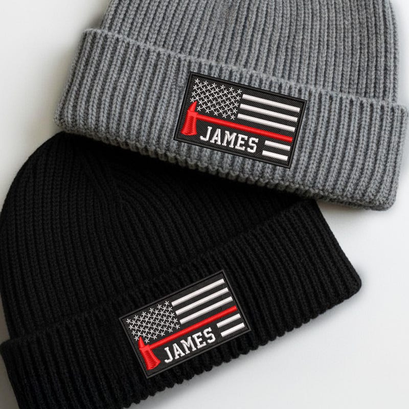 Personalized Firefighter Beanie Gift for Him, Embroidered Fire Department Winter Hat, Unique Gift for Firefighter, Volunteer Fire Department